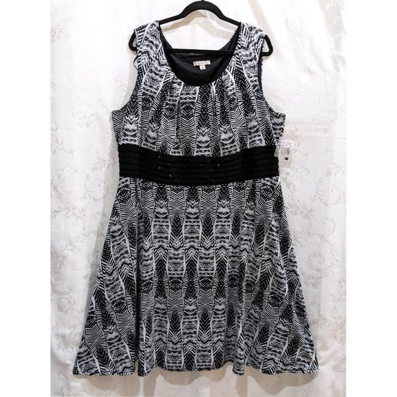 Tribal Op Art Gem Beaded Waist Sleeveless Dress 24 Stretch Art Deco Geometric